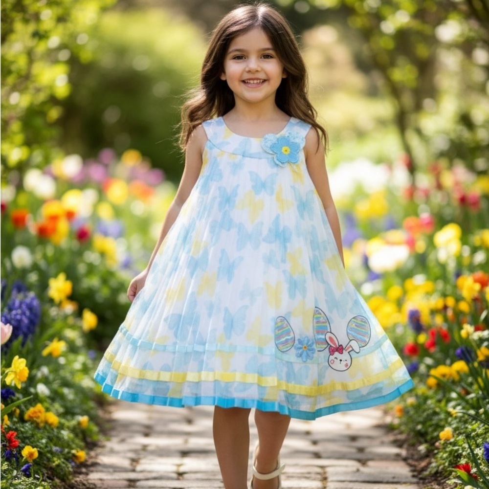 Custom Designed Girl’s Easter Dress Jessica Ann Butterfly Blue Yellow OOAK 1/1
